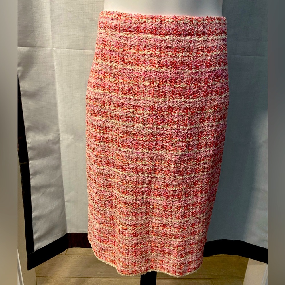 NWOT St John Multi Pink Tweed Wool Skirt Size Medium